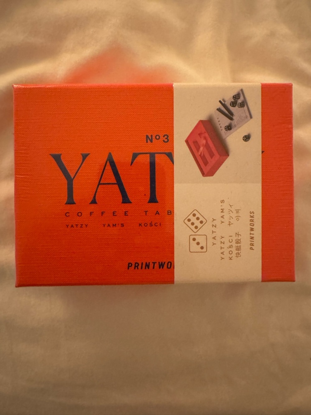 YATZY Coffee Table Game Box - Orange with Cream Band. NEW UNBOXED